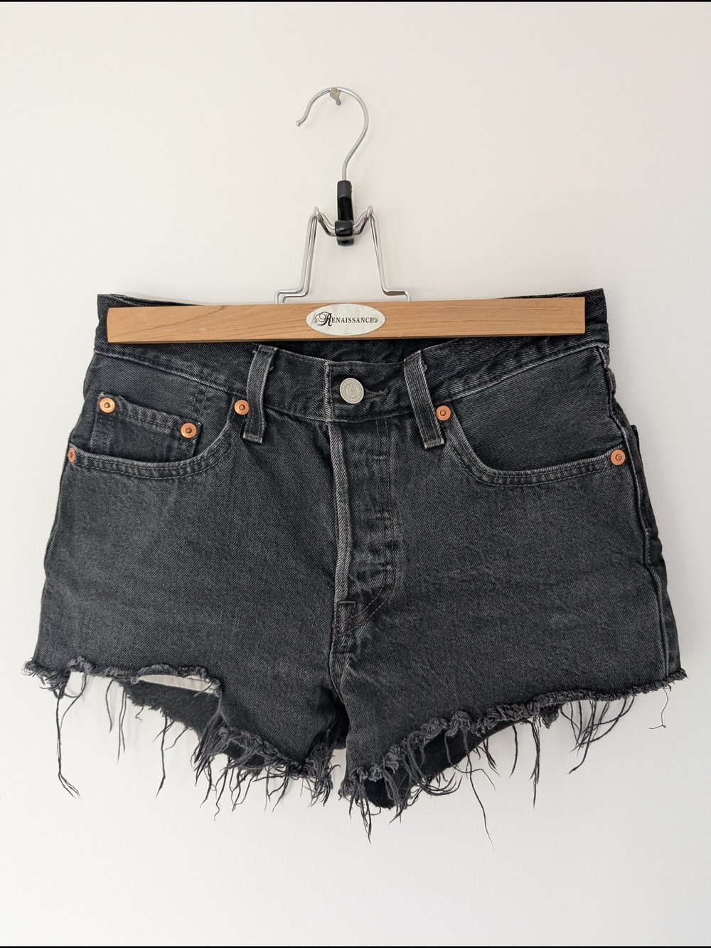 Levi's - 501 Original High-Rise Distressed Frayed Cotton Jean Shorts - Size W24